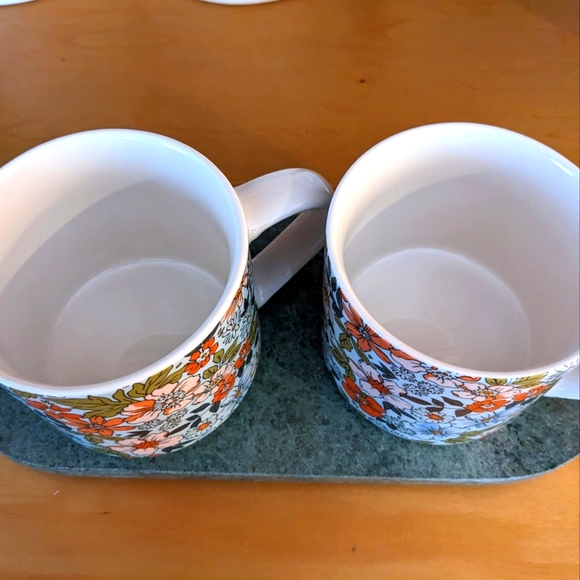 Coco+Lola Floral 2 Mugs Blue Orange Pink Flowers Spring Coffee Tea Ceramic - Picture 4 of 5